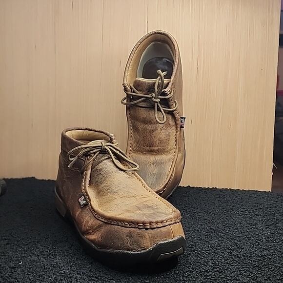 JUSTIN CAPPIE BOMBER DRIVING MOCC STEEL TOE WORK SHOES MENS 7.5W - Picture 1 of 16